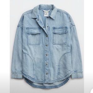 Aerie Offline American Eagle Distressed Denim Shacket Jacket Small